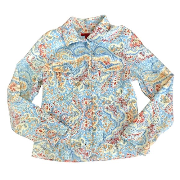 Joni B Women's Art-To-Wear Floral Embroidered Button-Up Shacket. Size M. Coastal - Picture 1 of 10